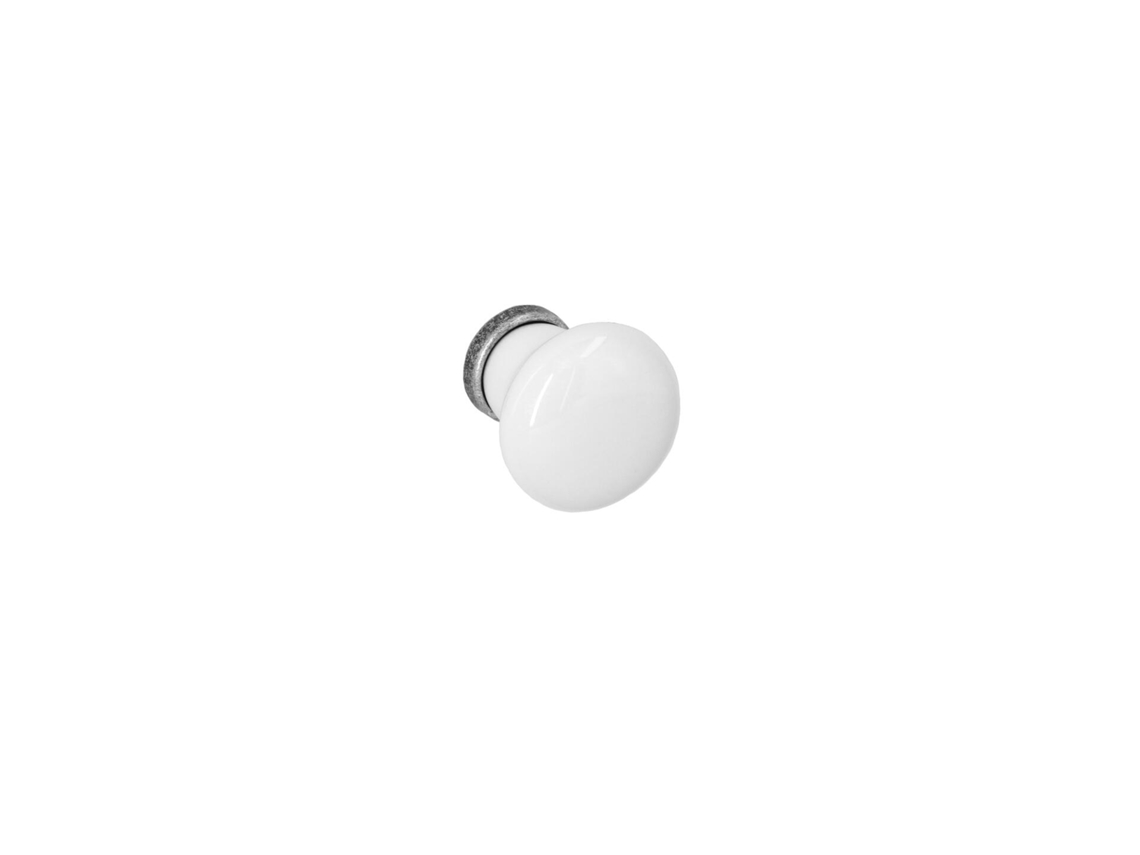 Pomo Para Muebles En Zamac Y Porcelana 28 Mm De Diámetro Acabado En Plata Antigua