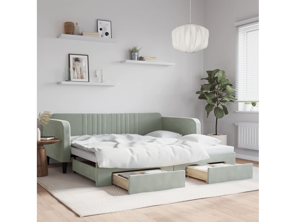 Sofá Cama Nido Con Cajones Terciopelo Gris Claro 100x200 Cm