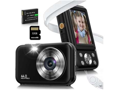 Cámara Digital Para Niños Compacta VIGA EUROPE Dc406 Fdh Zoom 44Mp Con Enfoque Automático 16X Pantalla 2 4 Pulgadas 32G - Negro