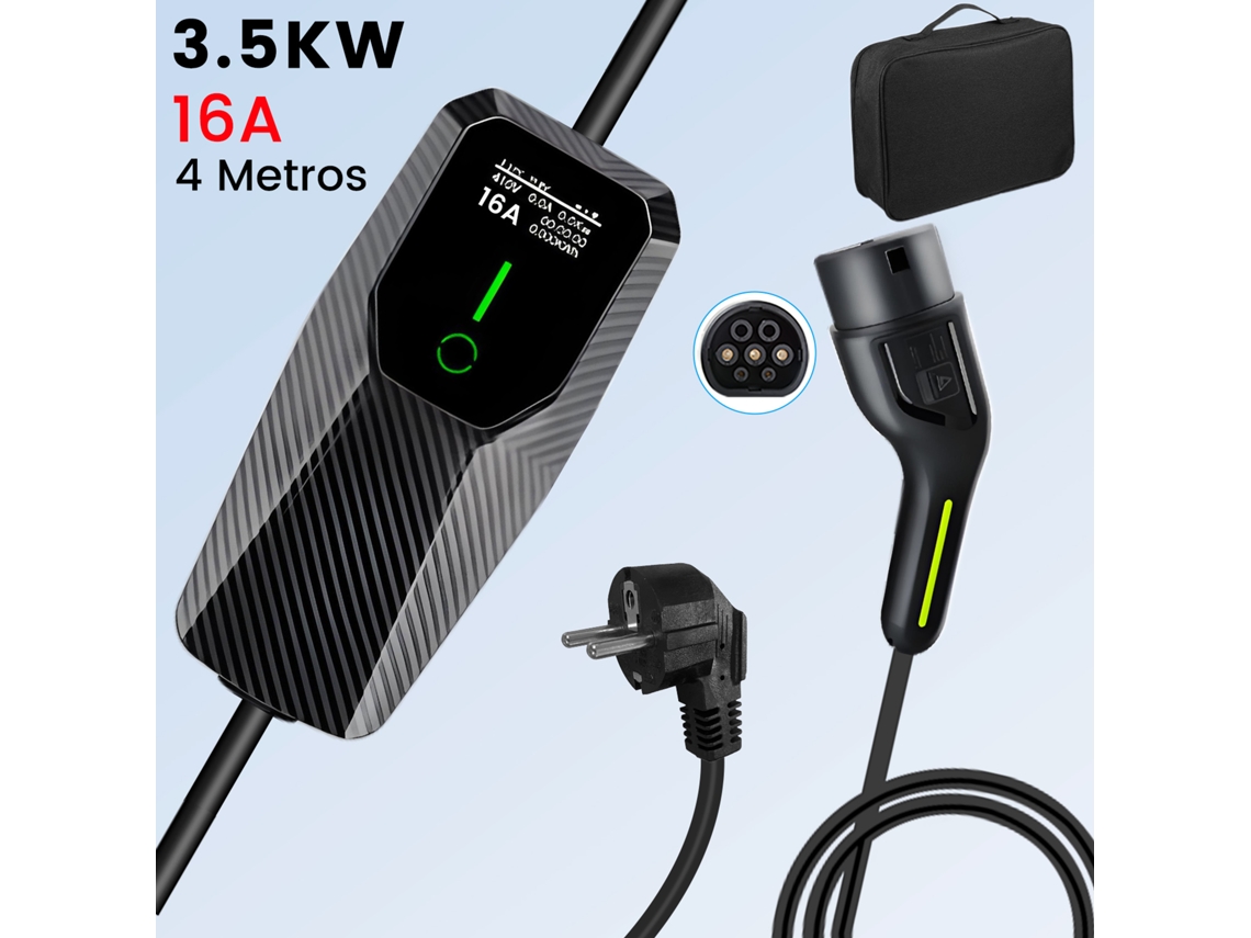Cargador de pared móvil Junsun EV Tipo 2 de 3,5 kW y 16 a 5 m