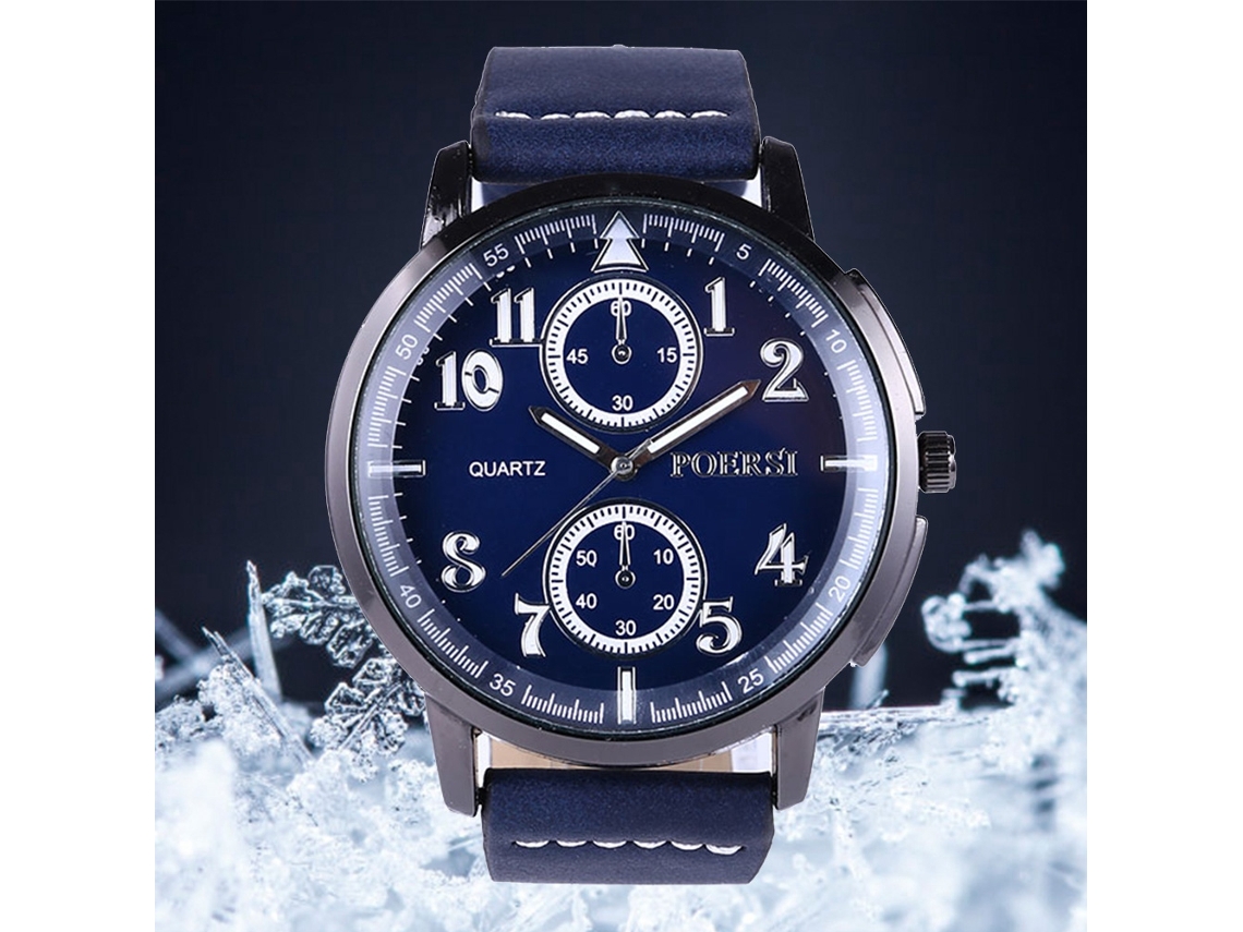 Reloj Hombre De Cuarzo Con Correa De Cuero Pu Dial Redondo Moda Azul