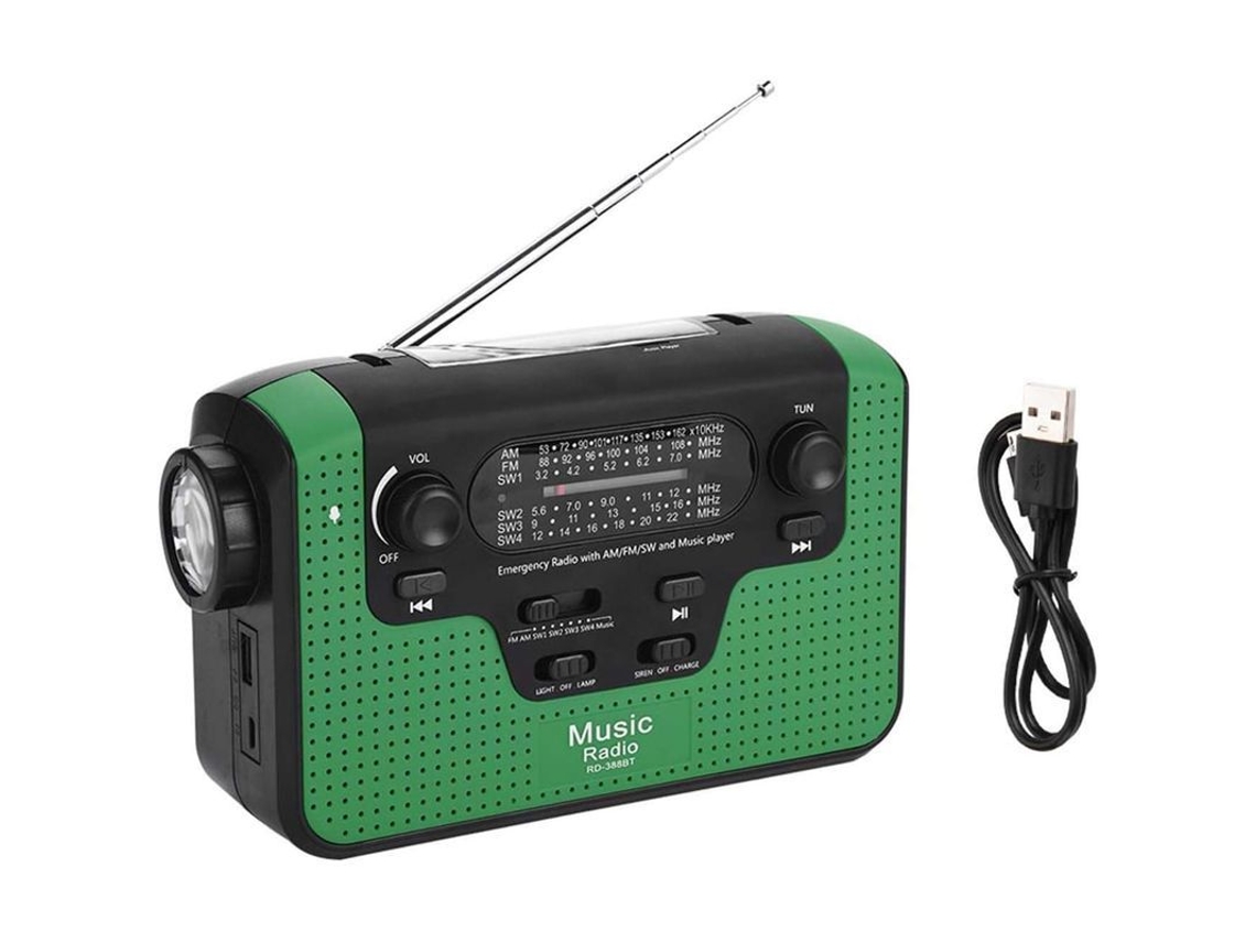 Radio Solar De Emergencia Con Linterna, Radio Fm/am/sw, Cargador Portátil, Tarjeta De Memoria Y Bluetooth Para Cargar Teléfonos Celulares.