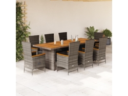 Conjunto de comedor de jardín DKD Home Decor de 9 piezas con cojines, ratán gris