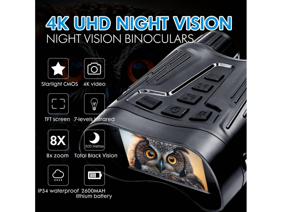 Gafas de visión nocturna, gafas infrarrojas, binoculares de visión nocturna 4K, telescopio de visión nocturna con zoom digital de 8x, binoculares Gusshious de pantalla grande HD.