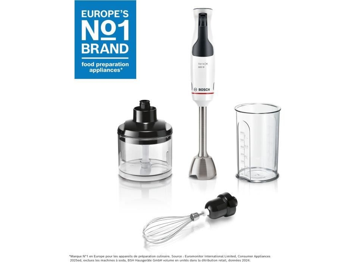 Batidora de mano - BOSCH - MSM4W221 - 600 W - 4 cuchillas afiladas - Bol - Mini picadora - Batidora - Engranaje cerámico