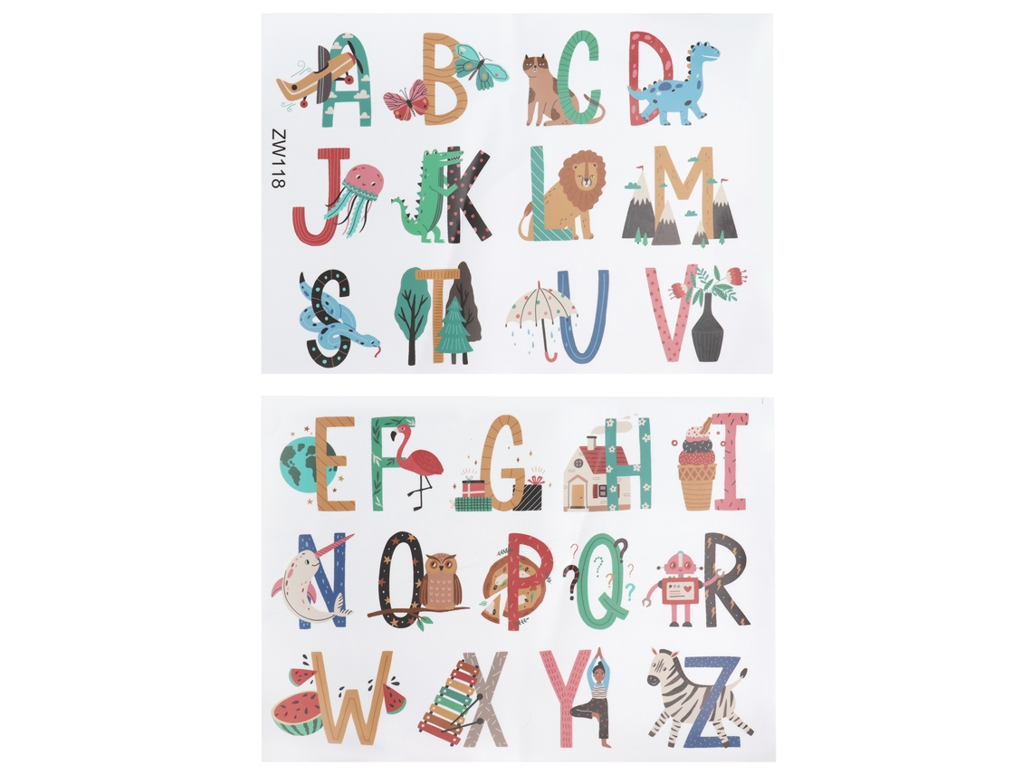 Calcomanías De Pared Con Patrón De Animales, Plantas Y Letras Inglesas Para Decoración De Habitaciones Infantiles