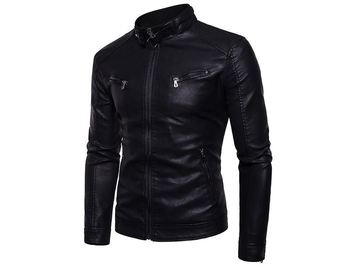 2026-chaqueta De Cuero Motera Para Hombre Talla S-3xl Corte Slim Cremallera Sin Capucha Cuero Pu