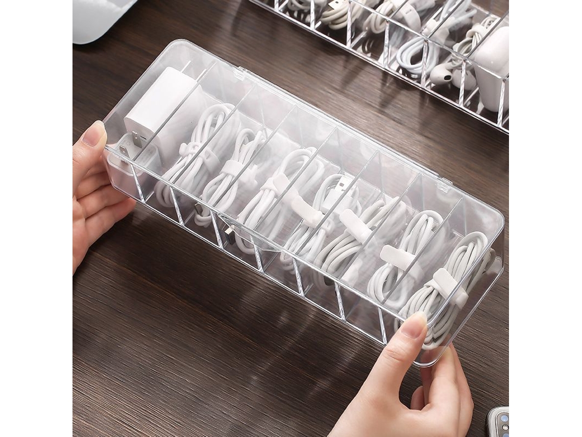 2026-caja Organizadora De Cables De Plástico Con 10 Abrazaderas Y 8 Compartimentos, Organizador Transparente Para Oficina Y Hogar