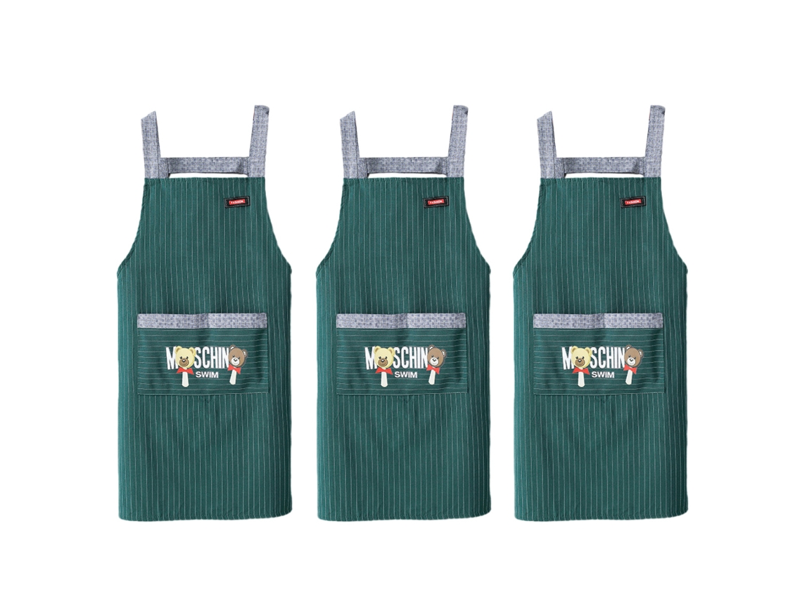 Delantal De Cocina 3 Piezas, Delantal Adulto Antimanchas Simple, Transpirable Y Cómodo Con Bolsillo En Contraste, Rayas Y Correa H