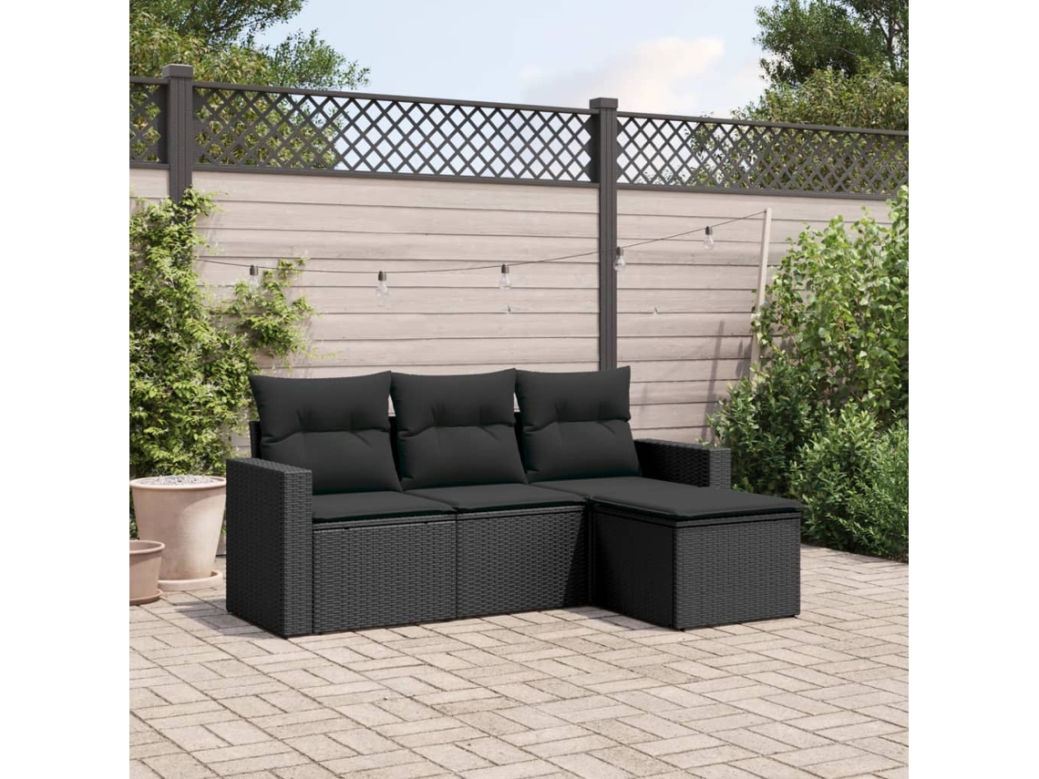 Conjunto de sofás de jardín de 4 piezas DKD Home Decor con cojines de mimbre negros
