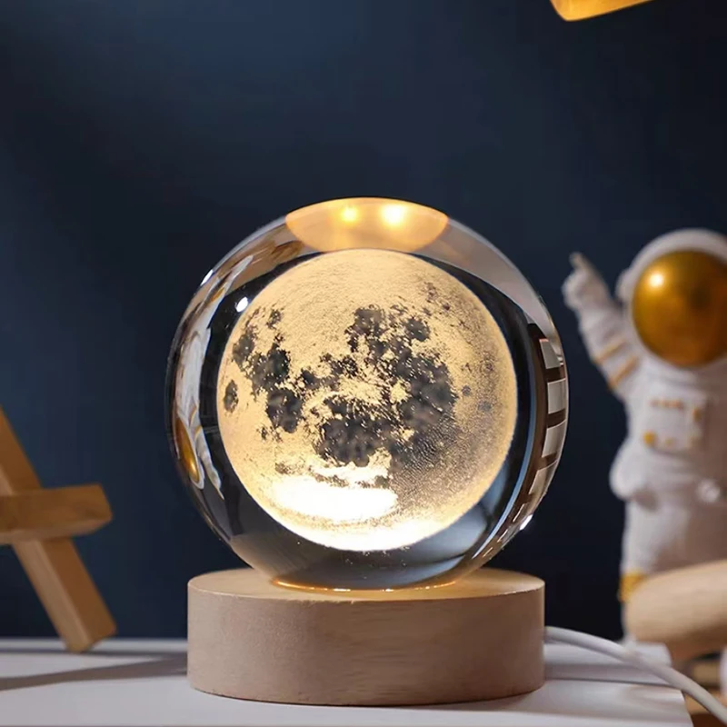 (estilo 3 Con Base Led) Bola De Cristal De 8 Cm Grabada Con Láser 3d, Serie Astronómica