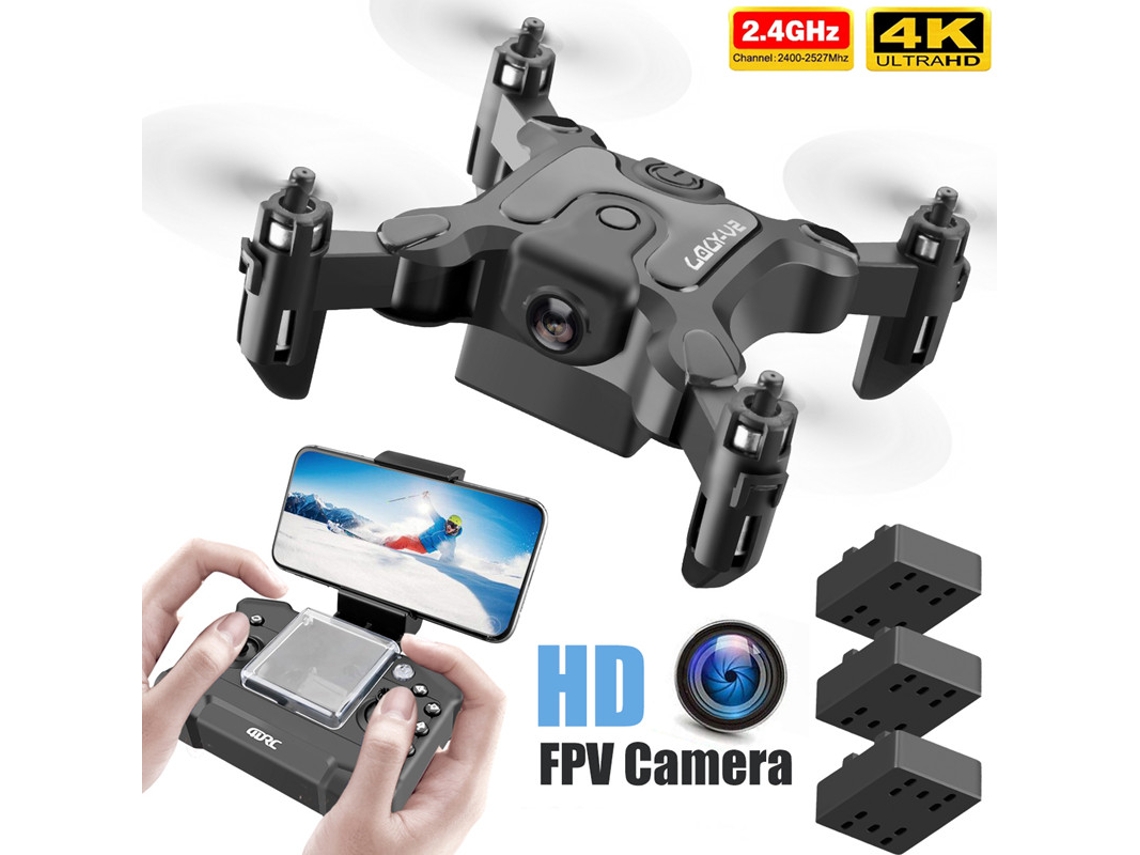 Mini dron plegable V2 con cámara 4K HD Bestvite (2 baterías, 12 minutos de autonomía, negro)