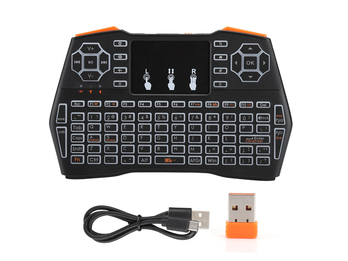 Teclado Sem Fio 2.4ghz Com Retroiluminação Tricolor Usb 2.0 E Touchpad Para Tv Box Pc Viboton I8 Plus