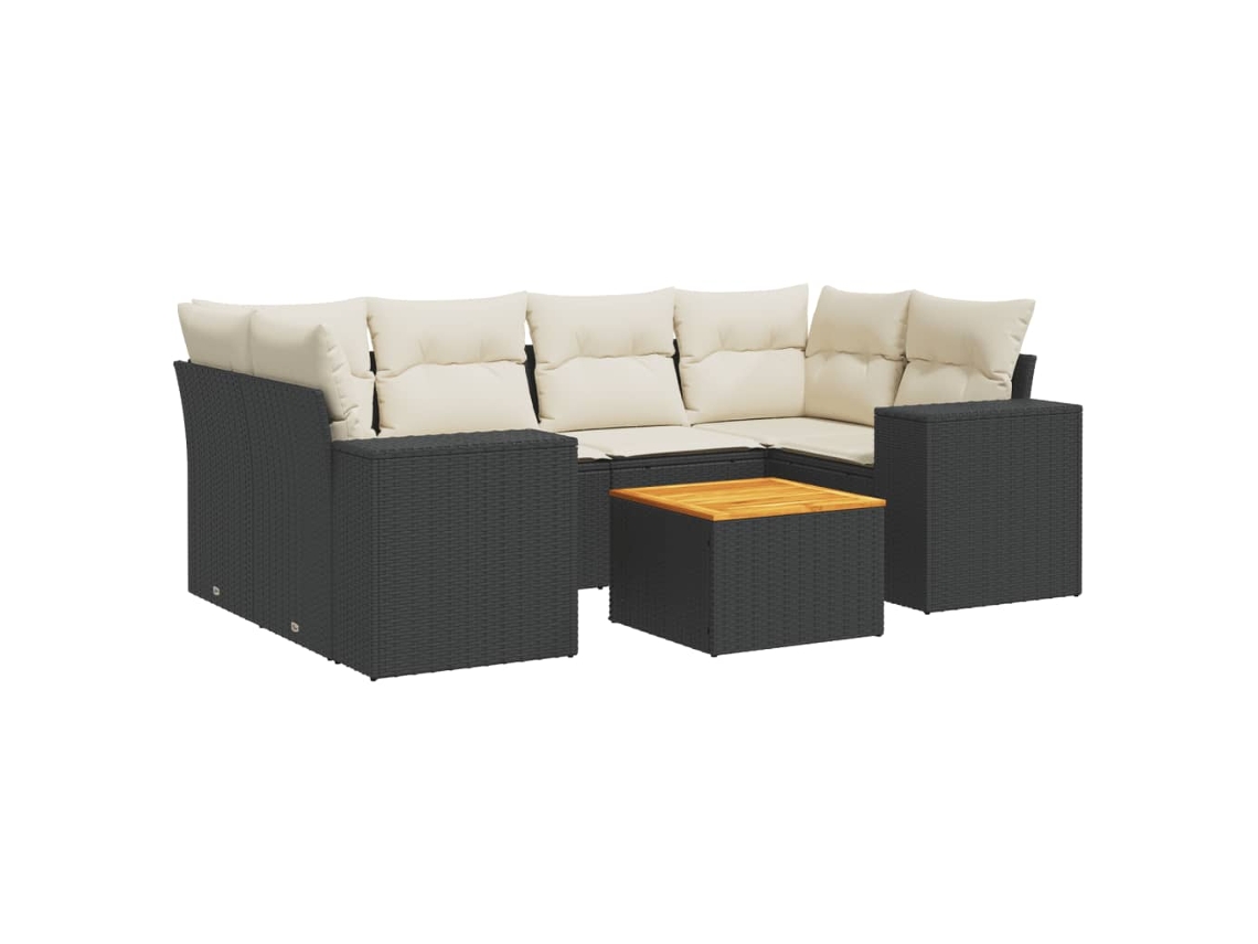 Conjunto de 7 sofás de jardín con cojines, mimbre, negro, MAISON EXCLUSIVE (7 piezas)