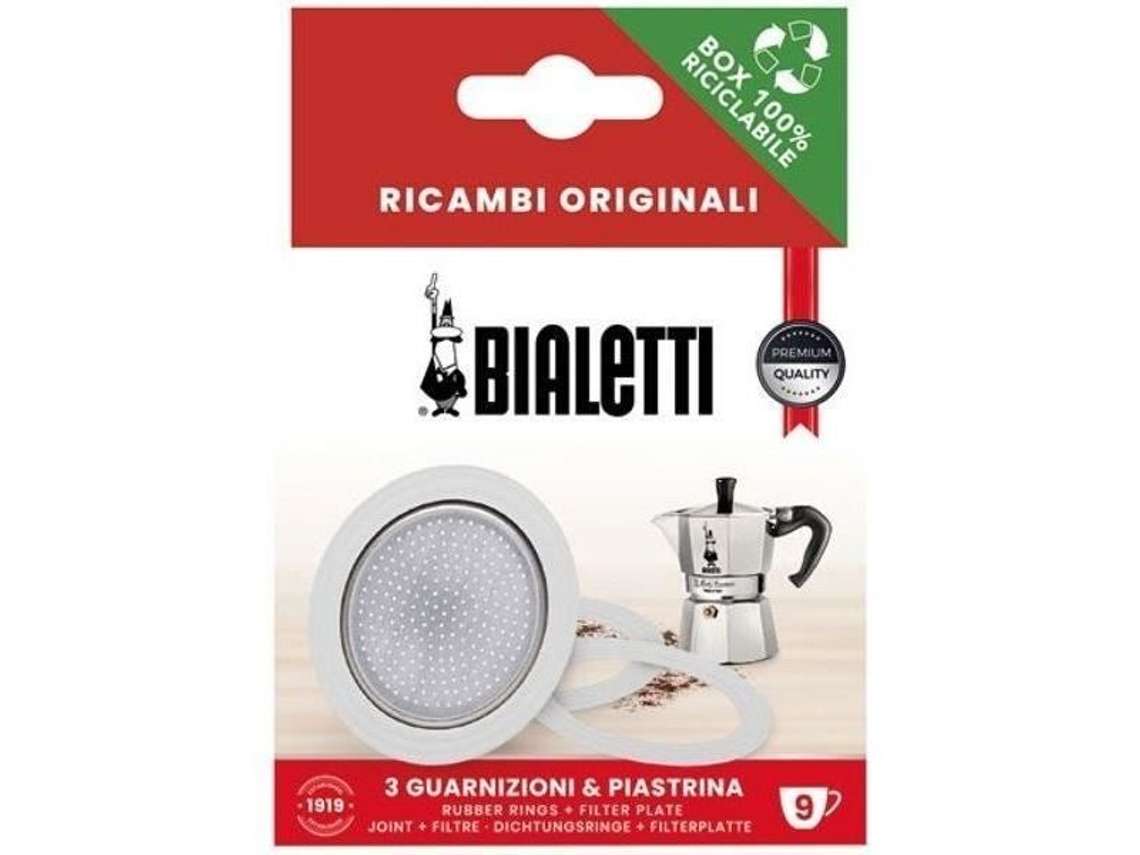 Filtro con juego de 3 cercos Bialetti para cafetera italiana de 9 tazas