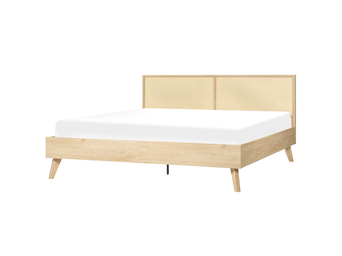 Cama con somier BELIANI Monpazier de Ratán, Tablero de fibra Madera clara 187x209x99