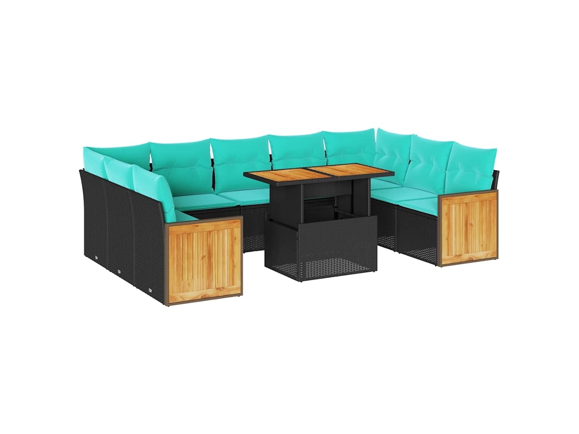 Maison Exclusive - Set Sofás Jardín Y Cojines 10 Pzas Ratán Sintético Acacia Negro