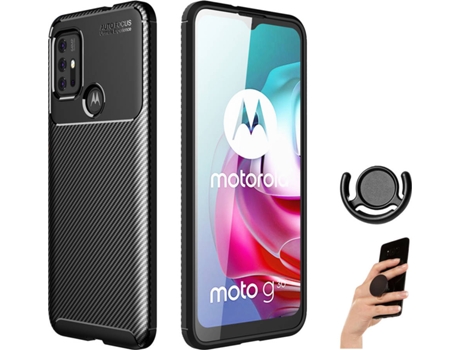 Carcasa + Soporte + Popsocket Oppo A16 Rugged Carbon Negro