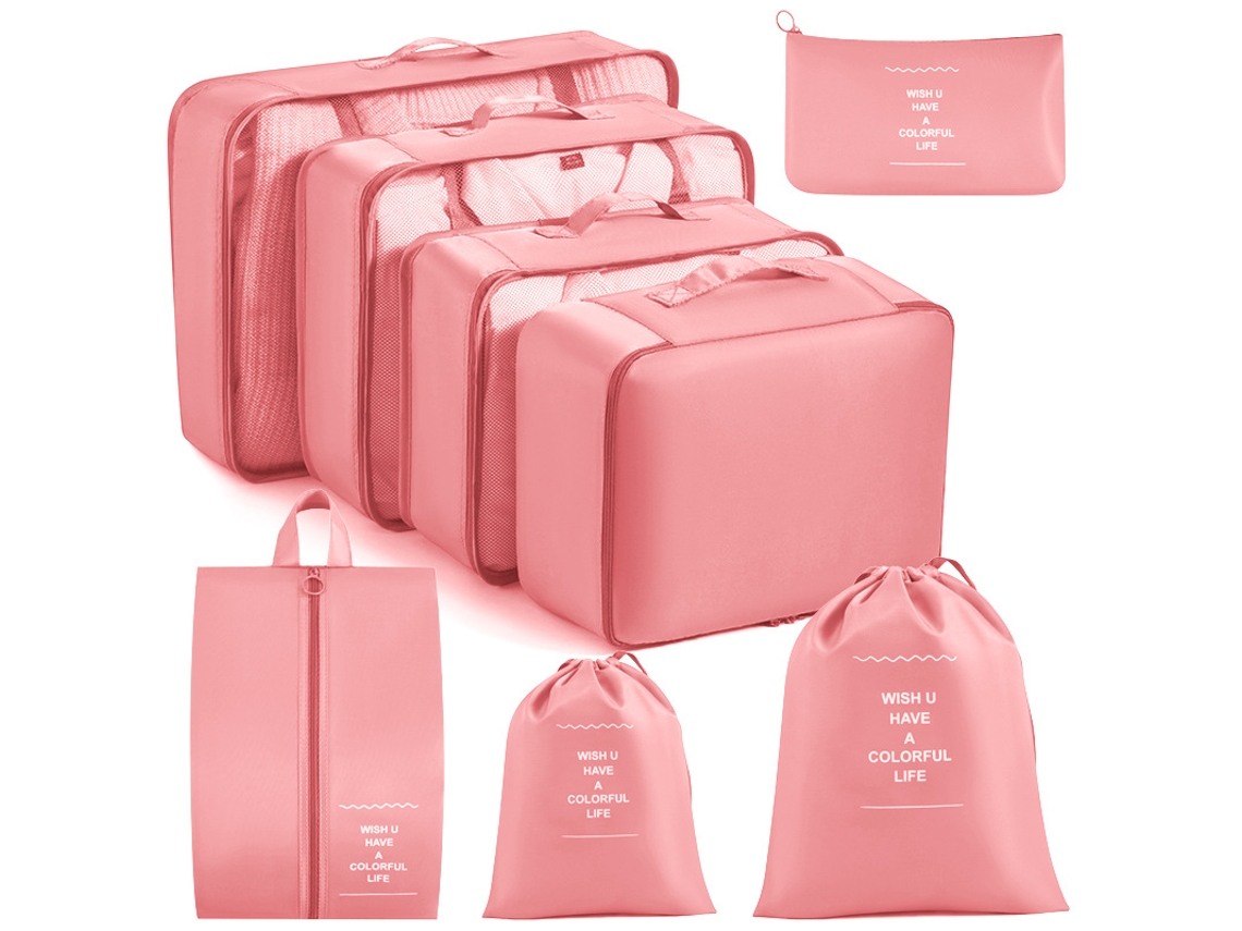 Juego De Cubos De Embalaje Para Artículos Esenciales De Viaje, Organizador De Equipaje, Cubos Con Doble Cordón CHRUI Rosa