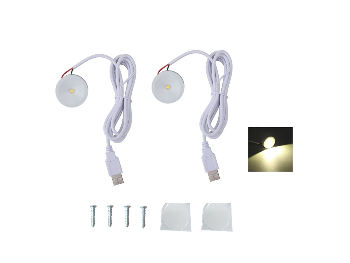 2026-2 Sets Mini Foco Led Usb 5v 1w Luz Cálida, Cable 1.3m, Iluminación Para Joyería, Vitrinas Y Entradas