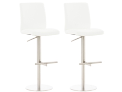 Juego de 2 taburetes de bar con reposapiés y respaldo, asiento de piel sintética blanca, estructura de acero inoxidable 10_0006241