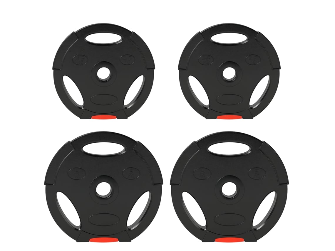 Kit de pesas: 2 discos de 5 kg, 2 discos de 2,5 kg, polipropileno, apto para arena, Ø27 x 4,5 cm, negro.