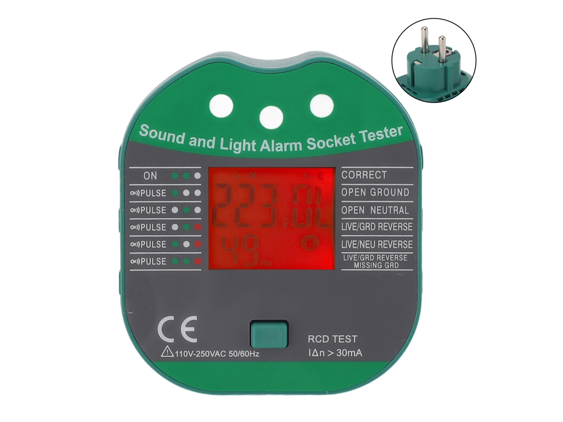 Detector De Tomacorrientes Con Alarma Sonora Y Luz Para Verificación De Voltaje