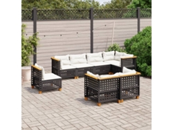 Conjunto de sofá de jardín de 8 piezas con cojines en mimbre sintético negro de DKD Home Decor