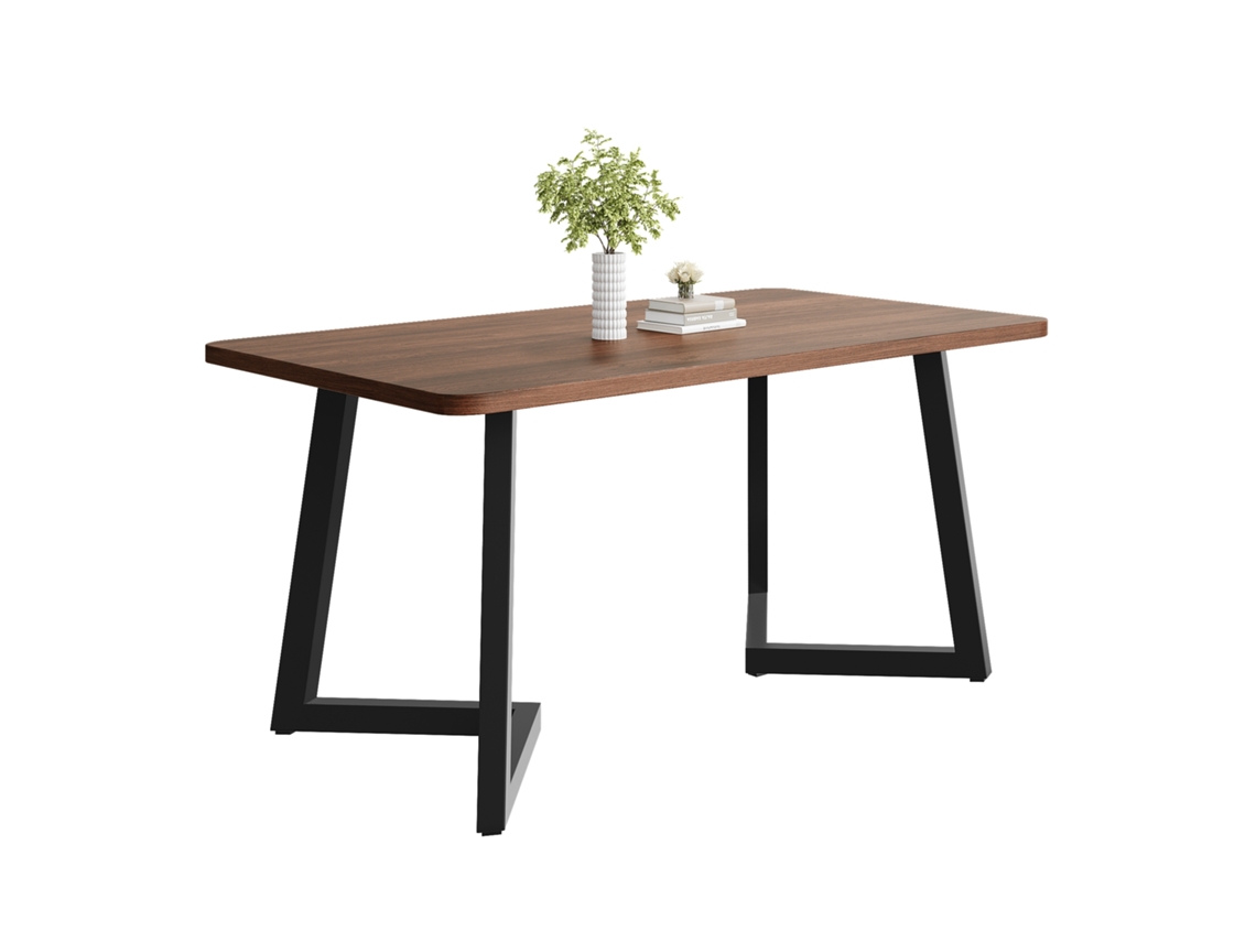 Mesa de comedor con tablero veteado de madera y patas de metal negro 117x68 cm Mobrio marrón y negro