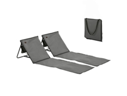 Juego 2 Mesas Playa Plegables, Reclinable, Correa Transporte, 142x51x40cm, Gris