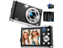 Cámara digital FHD 4K 48MP con enfoque automático Cámara dual Zoom digital 16x con tarjeta de 32GB para niños, niñas y adolescentes (NEGRO) IKIKSO