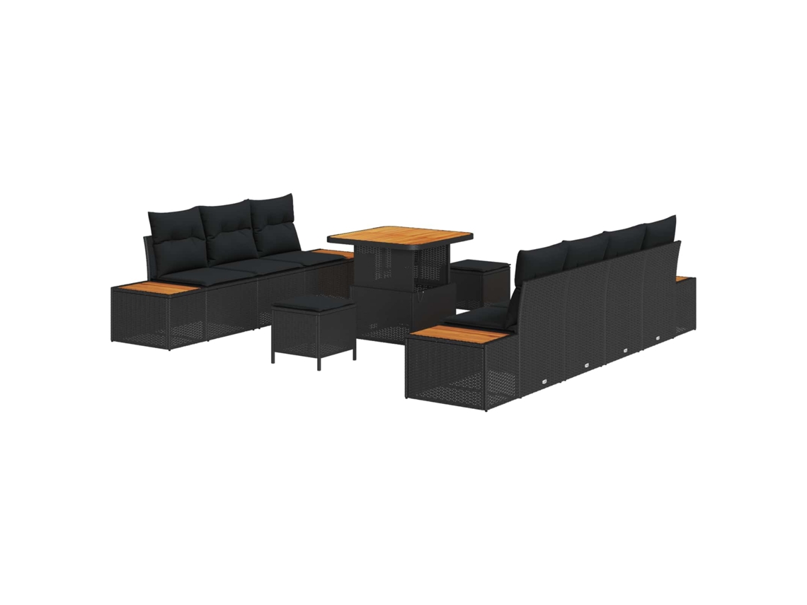 Maison Exclusive - Conjunto De Sofás De Jardín Con Cojín 10 Pcs Negro Poliratán
