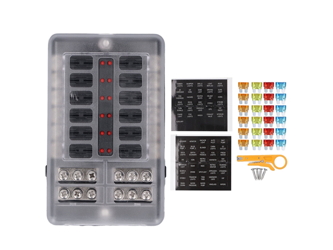 Panel De Fusibles Marítimo De 12 Vías Con Indicador Led Y Tapa Impermeable Para Coche Dc12v 24v