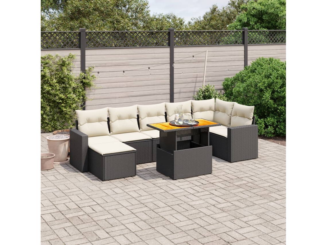 Conjunto de 8 sofás de jardín con cojines de mimbre sintético negro, Dkd Home Decor