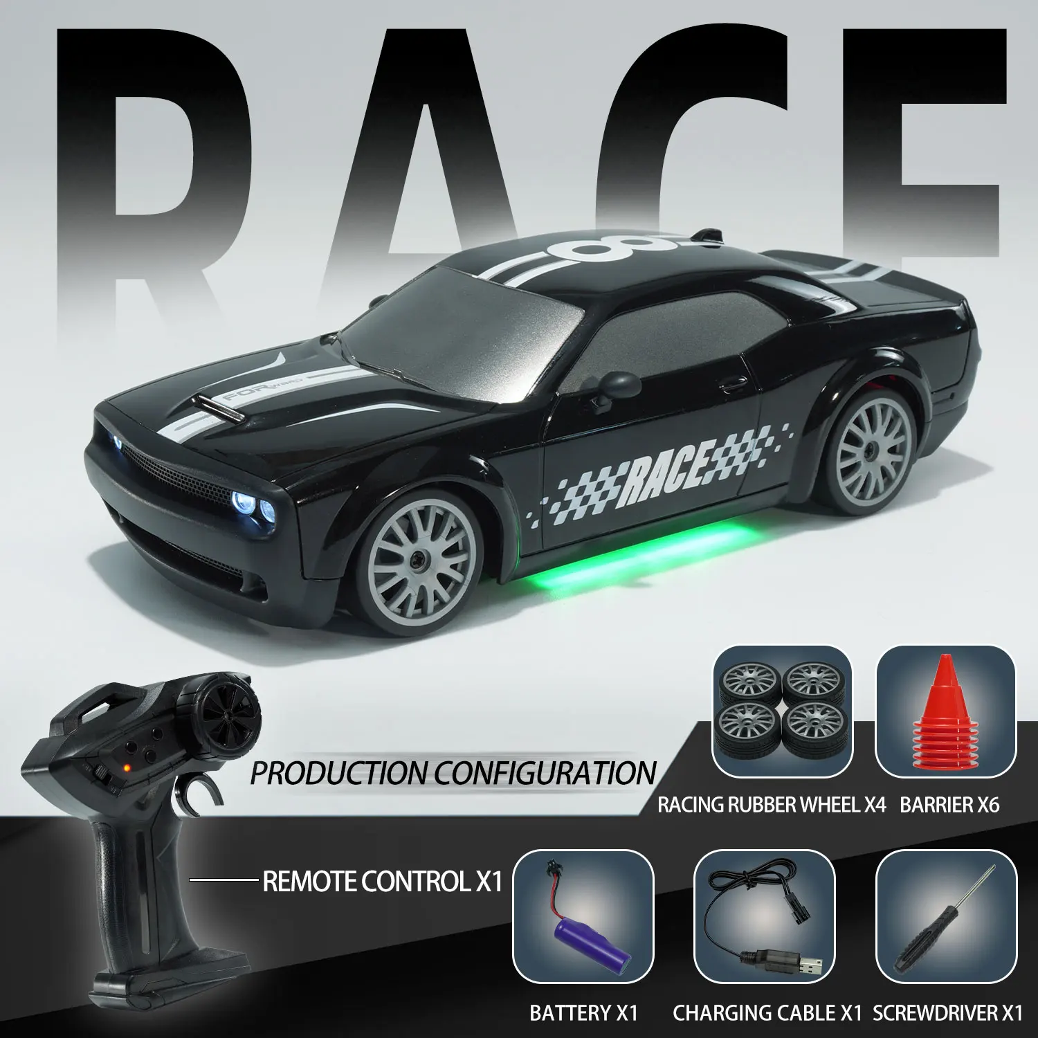 Coche De Carreras Todoterreno Teledirigido (negro), Regalo Para Niños, Juguete Eléctrico.