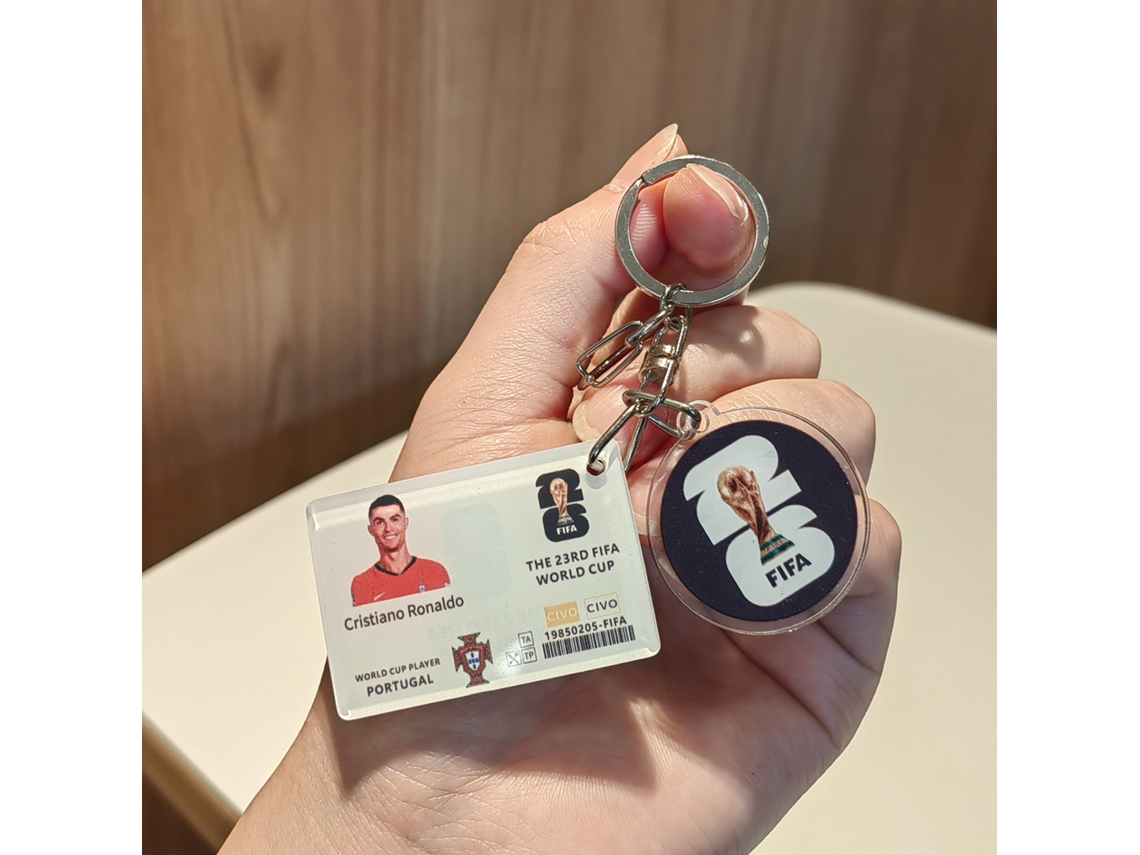 Llavero Acrílico Cristiano Ronaldo Portugal Copa Mundial Fifa, Tarjeta Jugador + Colgante Trofeo Oro, Recuerdo Coleccionable Para