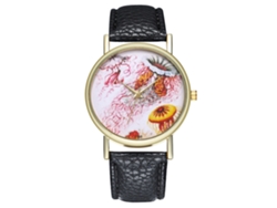 Reloj Casual Unisex De Cuarzo Con Correa De Cuero Pu Dial Redondo Negro