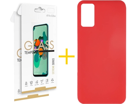 Funda y Protector 2x de Vidrio Samsung Galaxy A41 SKYHE Silicona Líquida Rojo