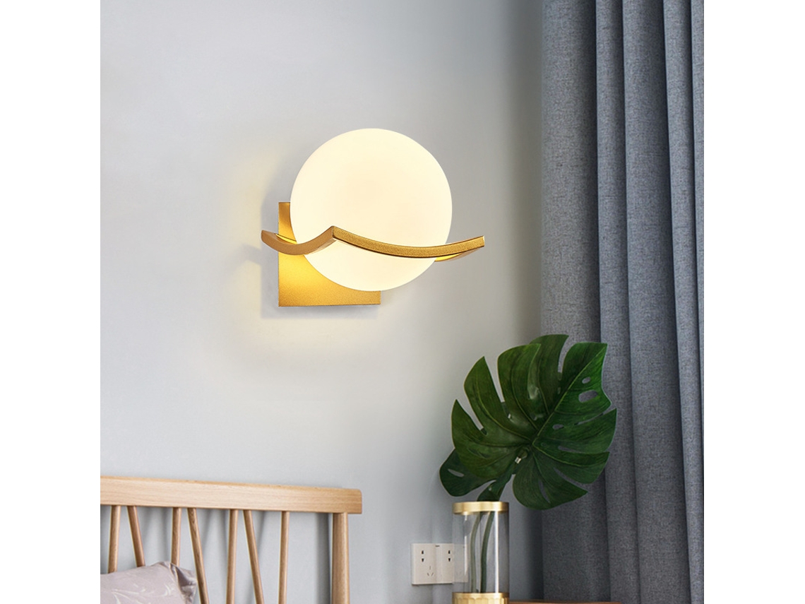 Aplique Pared Moderno Globo Cristal Luz Led Dorado Tocador