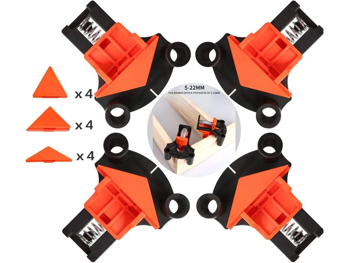 MEOIRUERY Fixadores de Ángulo, 4 Unidades Grampos de Ángulo Recto para Madera 60° 90° 120°, Herramientas Manuales para Carpintería y Perforación