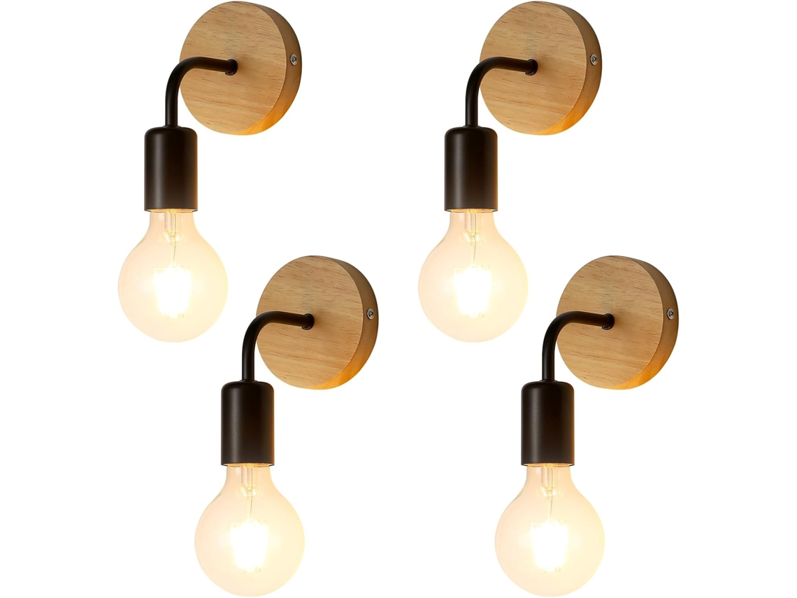 Madera Y Hierro De Estilo Industrial - Set De 4 Piezas
