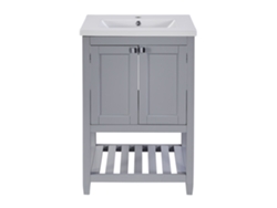 Mueble de baño con lavabo cerámico, 2 puertas y repisa inferior, Mobrio gris (grifo no incluido)