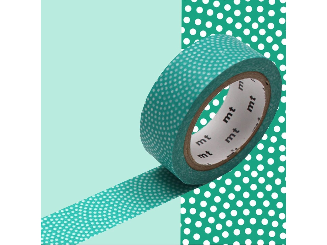 Cinta adhesiva decorativa con puntos Samekomon - Verde - 1,5 cmx7 m