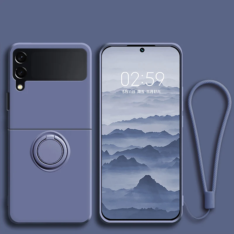 (gary, Galaxy Z Flip5) Funda De Silicona Líquida Para Teléfono Plegable, Compatible Con Samsung, Resistente A Caídas, Con Soporte De Anillo.