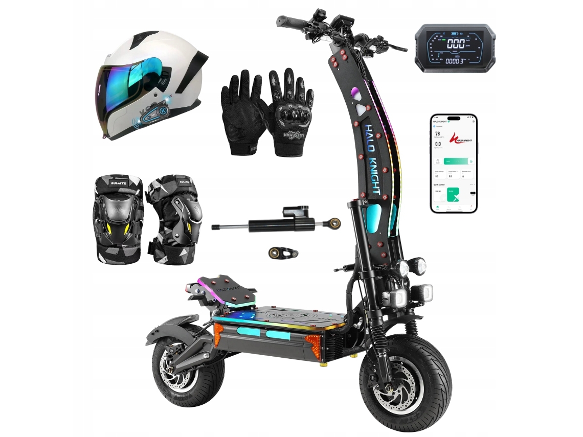 Patinete eléctrico Halo Knight T107 Max de 72 V, 8000 W y 50 Ah con doble motor y neumáticos todoterreno de 14 pulgadas.