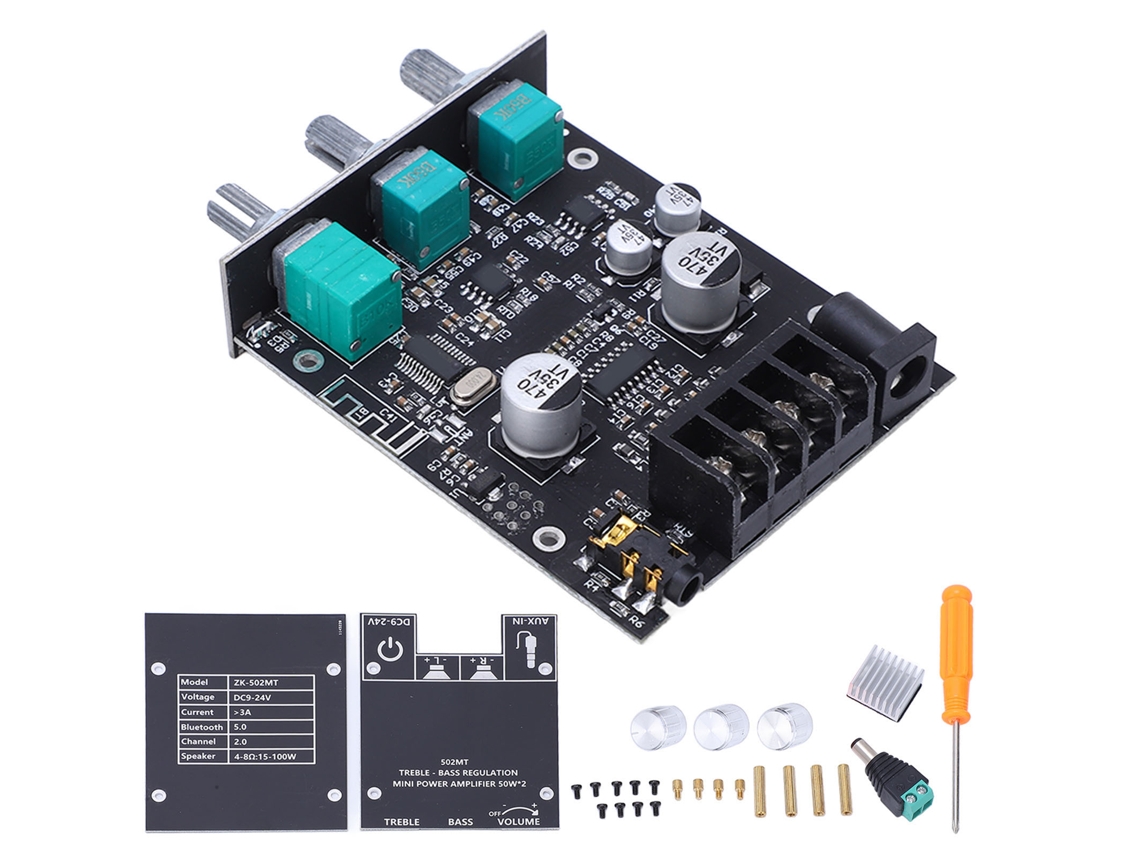 Módulo Amplificador Estéreo Bluetooth De 50w+50w Con Ajuste De Alta/baja Potencia Y Protección 4 En 1.