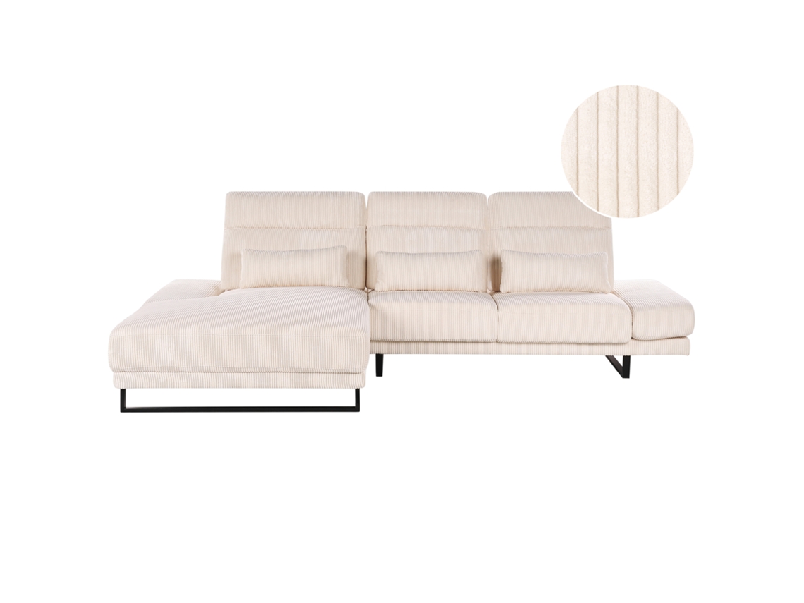 Sofá Esquinero Beliani Ikast de Cordón Crema 320x214x105