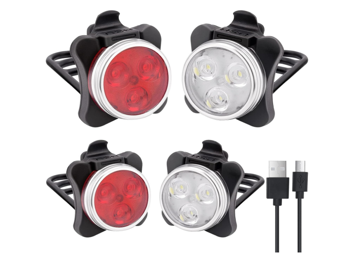 Juego de luces para bicicleta, faro delantero superbrillante y luz LED trasera para bicicleta, 4 opciones de modo de luz, batería de litio de 650 mah, resistente al agua IPX4 (negro)