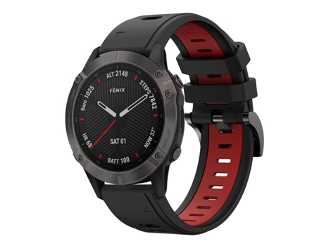 Correa Smartwatch para Garmin Fenix 6 Zafiro GPS 22mm Silicona Deportiva Bicolor (Negro + Rojo)