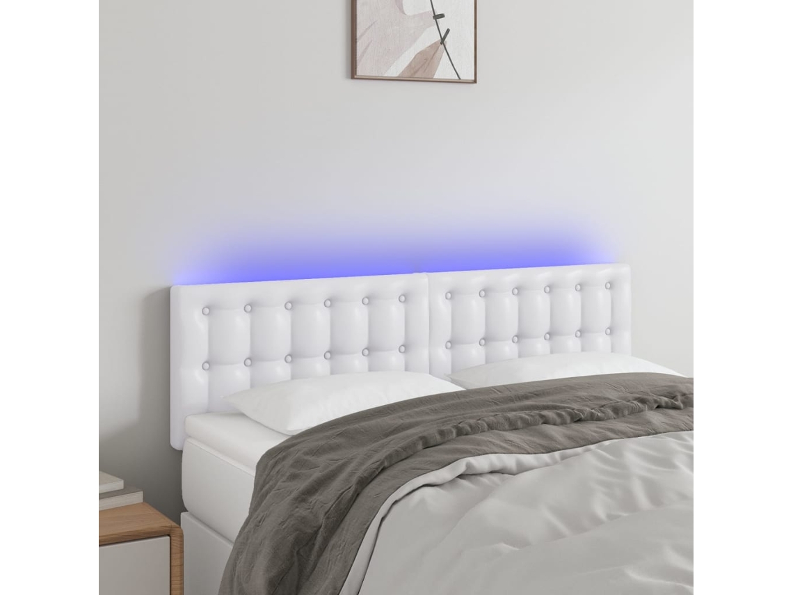 Cabecero Con Led Cuero Sintético Blanco 144x5x78/88 Cm